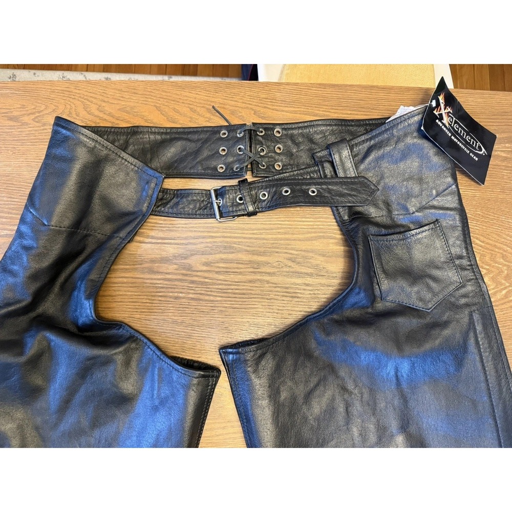 VTG XELEMENT Motorcycle Gear Black Leather Chaps Pants Mens Sz 48 NEW 7554